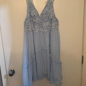 SHEIN CURVE Sky Blue Spaghetti Strap Dress with Lace